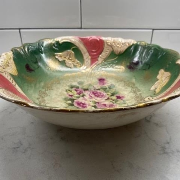 Early 1900's Buffalo Pottery Bowl, Hand-Painted, 10-1/2"w x 3"h - Picture 2 of 6